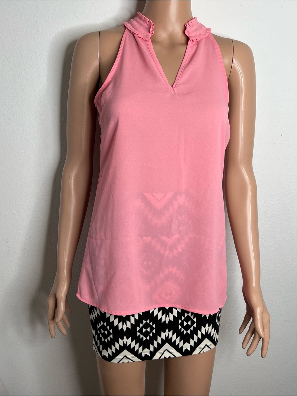 Pim + Larkin Womens Blouse Semi Sheer Pink Sleeveless Size XS